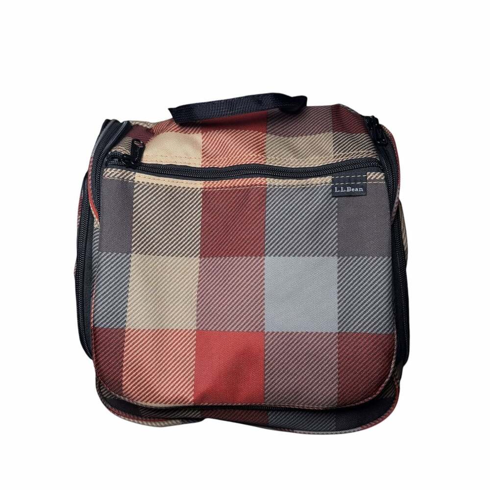 L.L. Bean Plaid Pattern Hanging Toiletry Travel Bag Cosmetic Organizer
